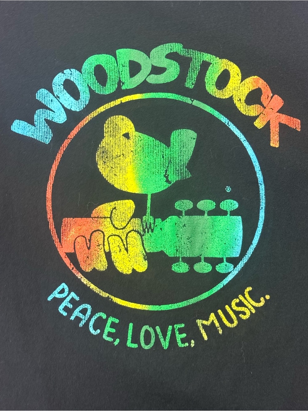 Woodstock Peace, Love, Music Rainbow Fade Print Tank Top Large 20”